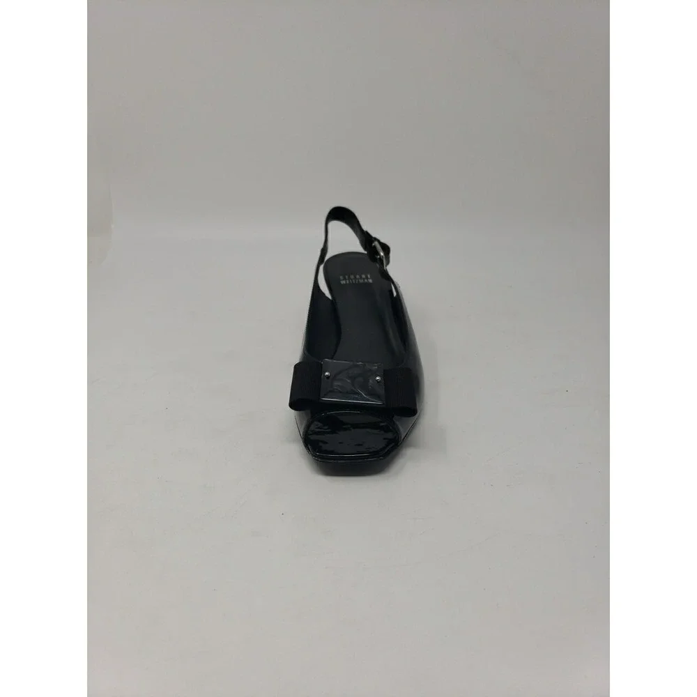 Stuart Weitzman Women's Black Patent Open Toe Strap Closure 1.5